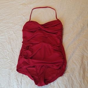 Jantzen one piece red rouched halter suit 12
